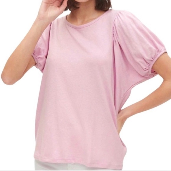 Gap Puff Sleeve Cotton T-Shirt Pink Size Large - Picture 1 of 6